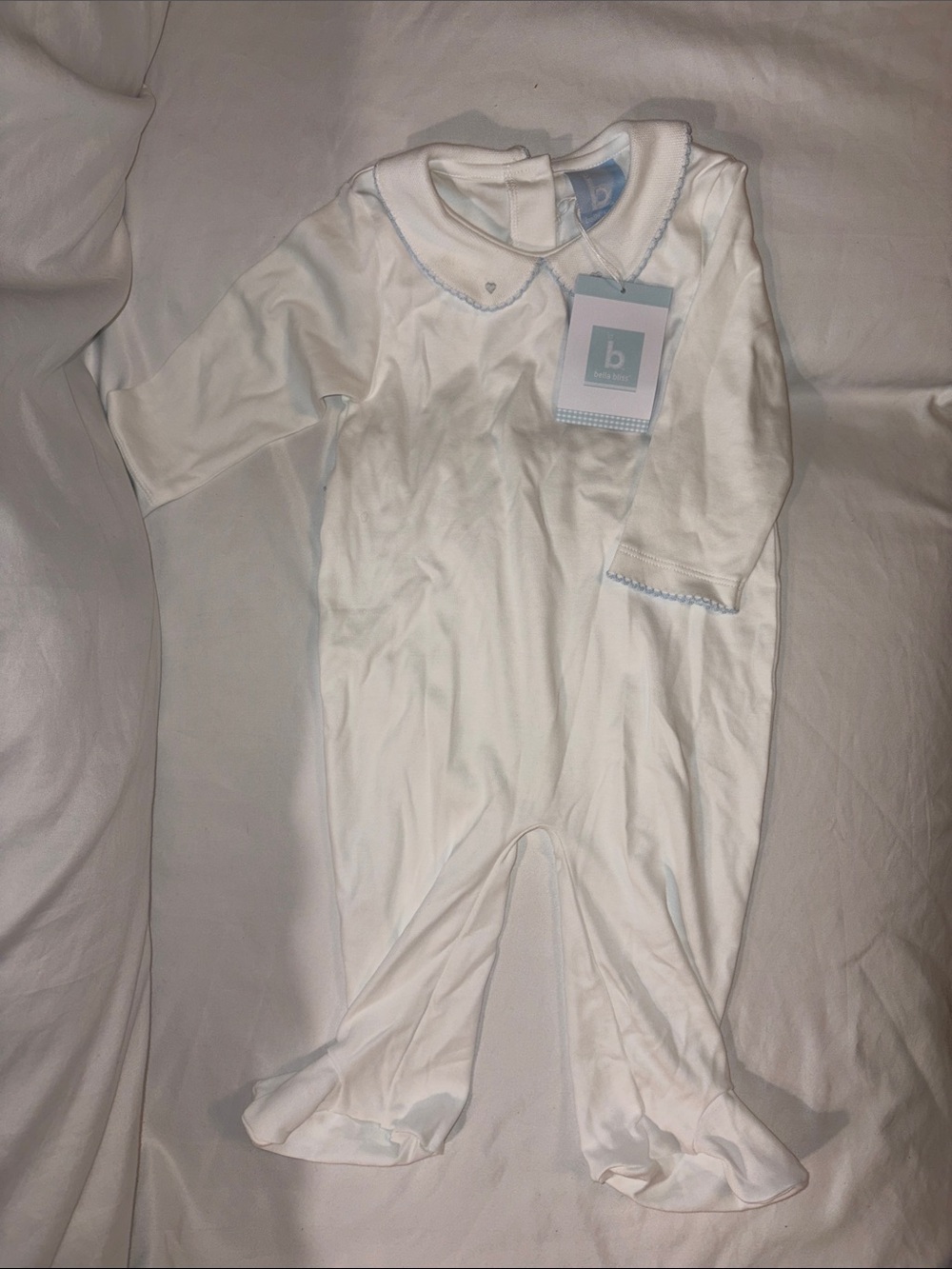 bella bliss White Footed Pajamas with Light Blue Trim